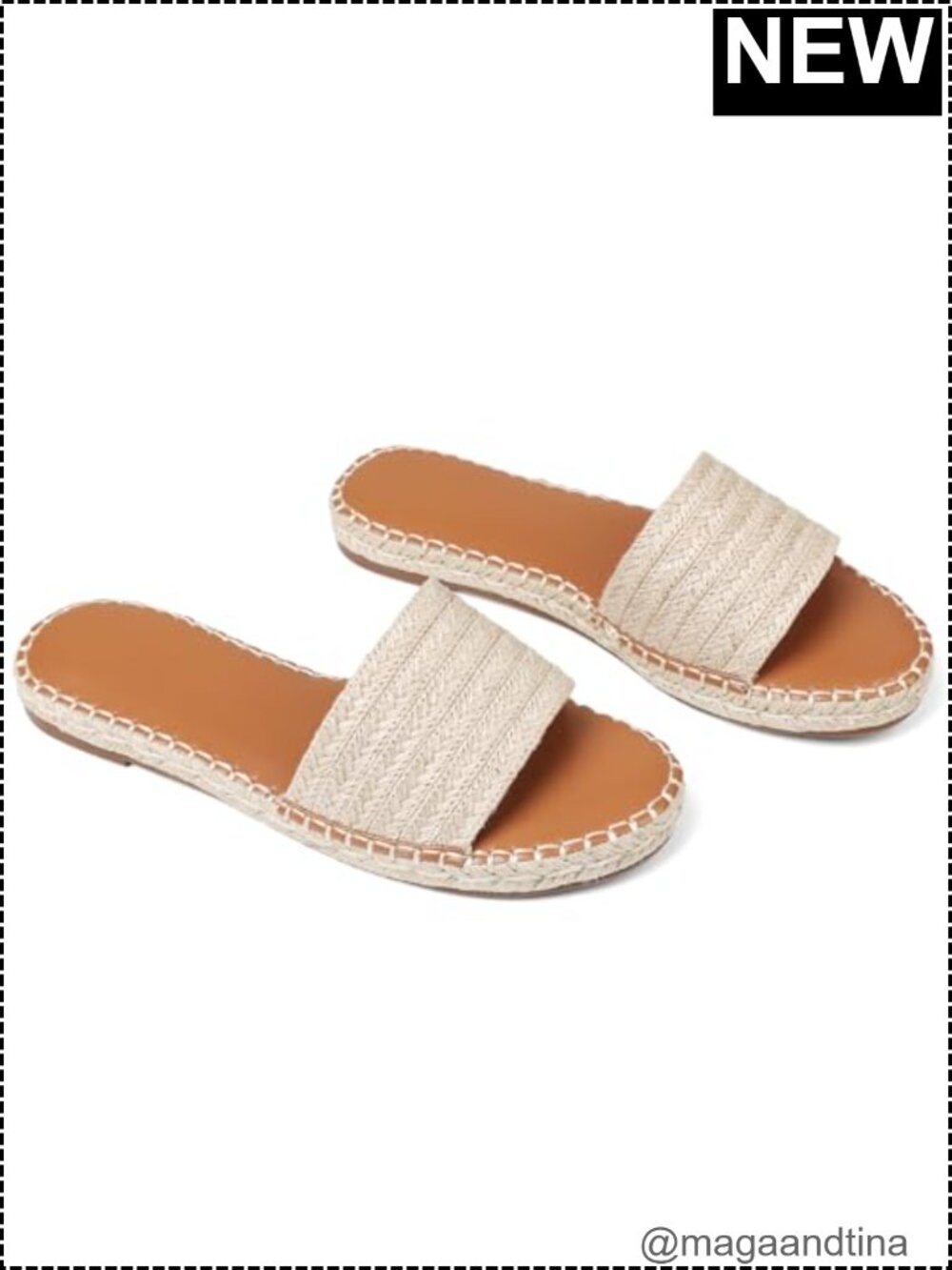 Women's Raffia Espadrille Slide Sandals - Woven Jute Flat Summer Sandals - Picture 3 of 6